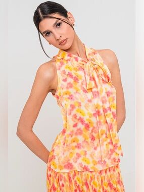 HUGO Floral Tie-Neck Sleeveless Top – Size 6 NWT